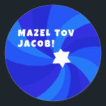 Modern Swirl Star of David MAZEL TOV CUSTOM Classic Round Sticker<br><div class="desc">Perfect sticker for a bat mitzvah, bar mitzvah or other Jewish celebration! Hand made art for you. FULLY CUSTOMIZABLE! Click on “Personalize” above to edit the text and add a name. Click "edit using design tool" to adjust the fonts, colors and placements and to add an inside design if you...</div>