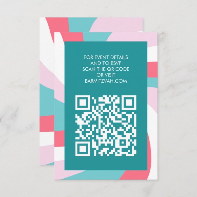 Modern Swirl Star of David QR Code Bar Bat Mitzvah Enclosure Card (Front/Back)