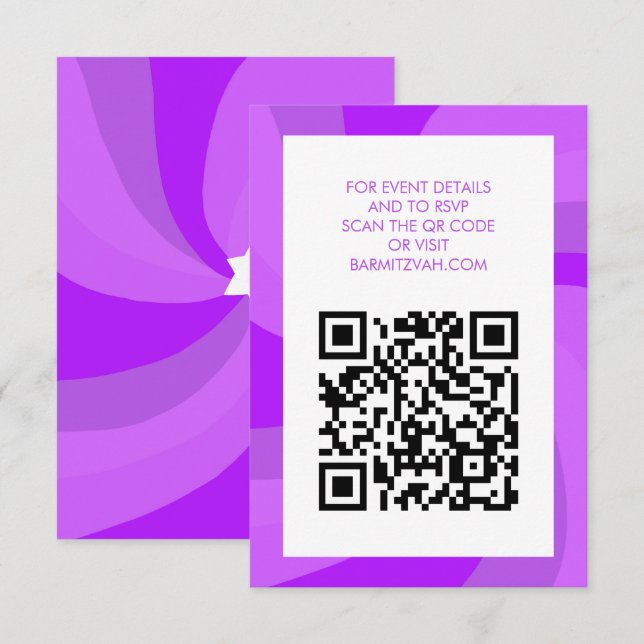 Modern Swirl Star of David QR Code Bar Bat Mitzvah Enclosure Card (Front/Back)