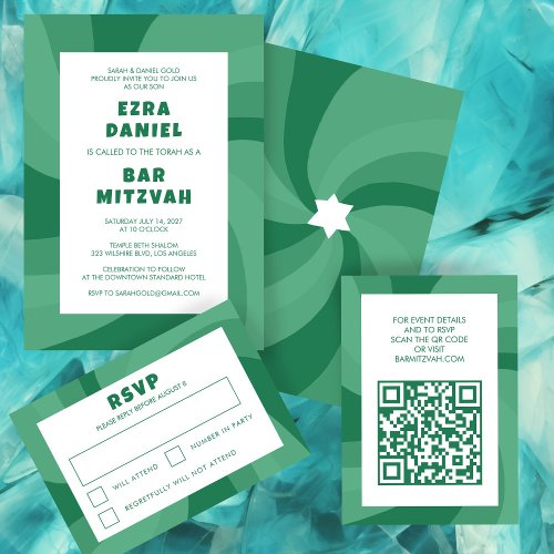 Modern Swirl Star of David QR Code Bar Bat Mitzvah