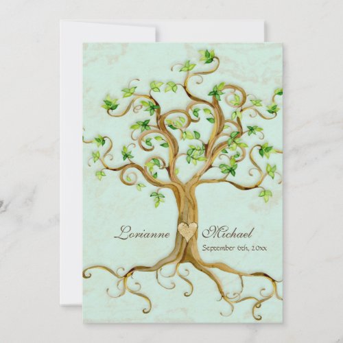 Modern Swirl Tree Roots Leaf Antique Parchment Personalized Invite