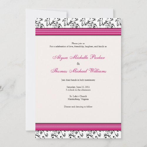 Modern Swirl Wedding Invitation (Fuschia) 5" X 7" Invitation Card