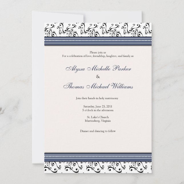 Modern Swirl Wedding Invitation (Navy) (Front)