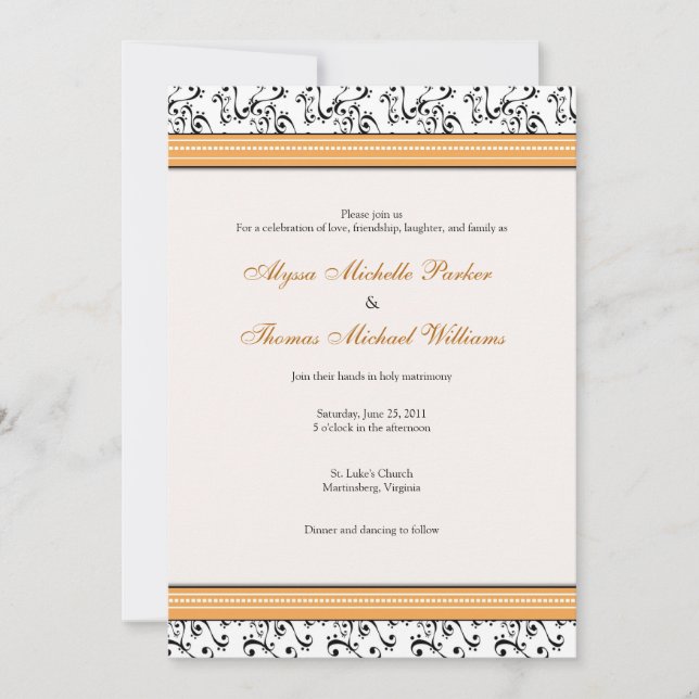 Modern Swirl Wedding Invitation (Orange) (Front)