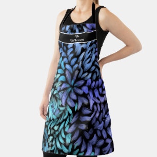 Modern swirling teal and blue petals apron