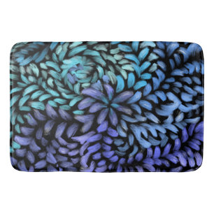 Modern swirling teal and blue petals canvas print bath mat