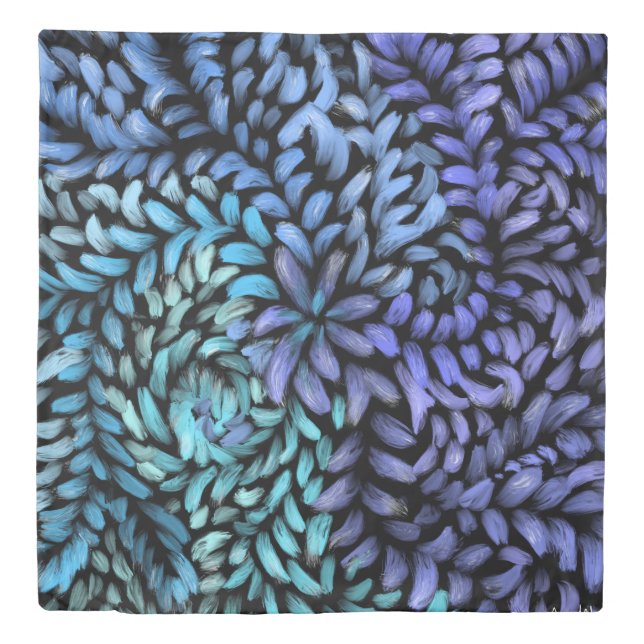 Modern swirling teal and blue petals canvas print duvet cover (Front)