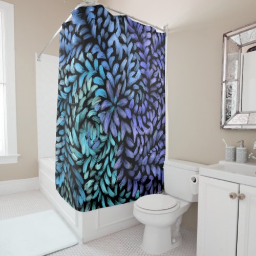 Modern swirling teal and blue petals canvas print shower curtain