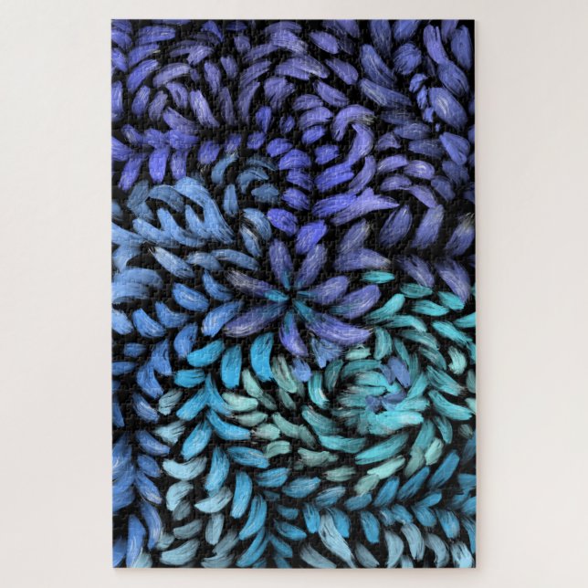 Modern swirling teal and blue petals   jigsaw puzzle (Vertical)