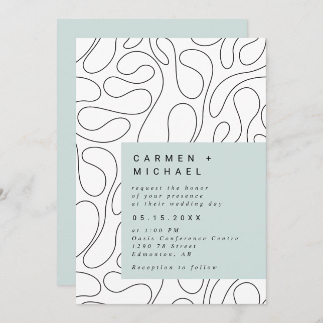 Modern Swirls Background Box green Contemporary Invitation (Front/Back)