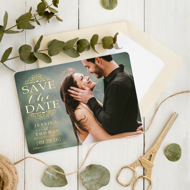Modern Swirls | Custom Photo Save The Date Real Foil Invitation (Creator Uploaded)