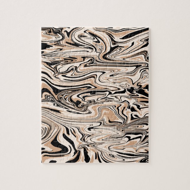 Modern Swirls Watercolor Brown Black Pattern Jigsaw Puzzle (Vertical)