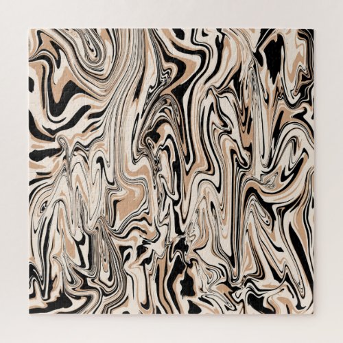 Modern Swirls Watercolor Brown Black Pattern Jigsaw Puzzle