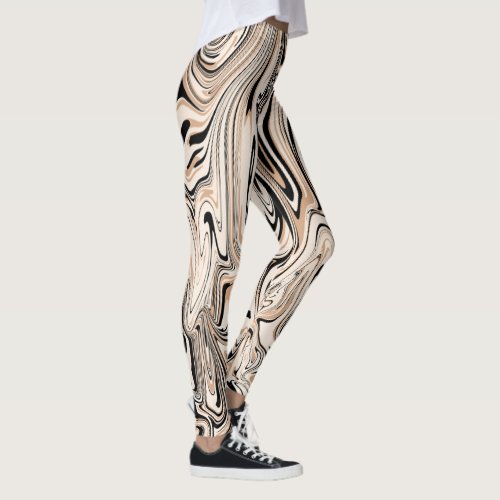 Modern Swirls Watercolor Brown Black Pattern Leggings