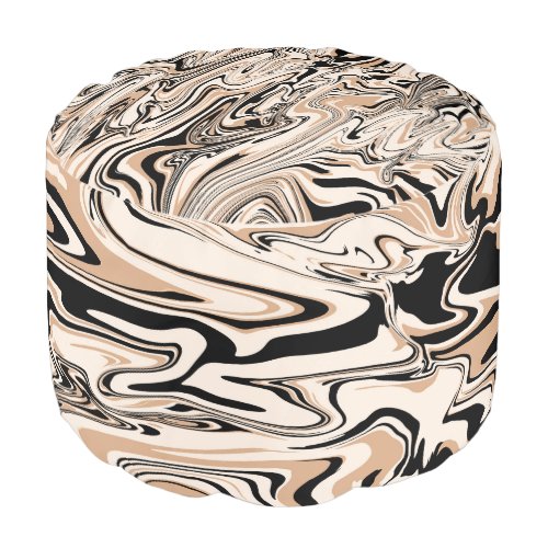 Modern Swirls Watercolor Brown Black Pattern   Pouf