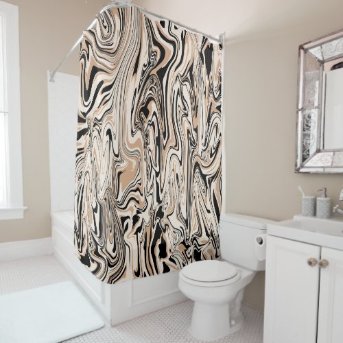 Modern Swirls Watercolor Brown Black Pattern  Shower Curtain