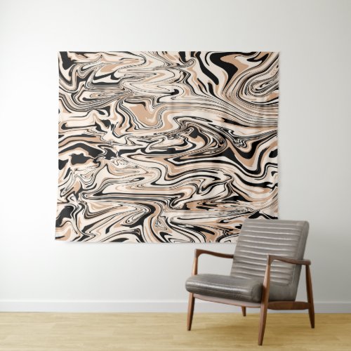 Modern Swirls Watercolor Brown Black Pattern  Tapestry