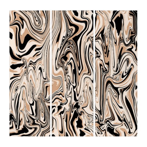 Modern Swirls Watercolor Brown Black Pattern  Triptych