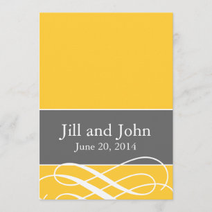 Modern Swirls Wedding Invitations Yellow Grey