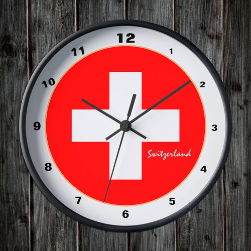 Modern Swiss Flag  Switzerland trendy design Round Clock