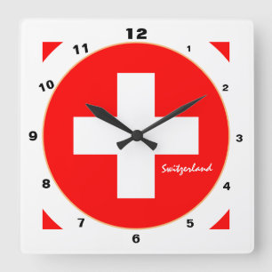 Modern Swiss Flag & Switzerland trendy /design Square Wall Clock