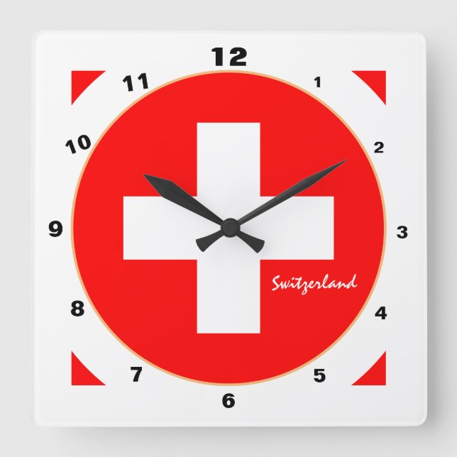 Modern Swiss Flag & Switzerland trendy /design Square Wall Clock (Front)