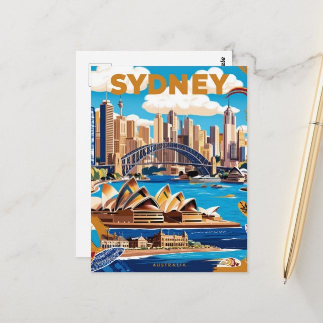 Modern Sydney Australia Travel Art Vintage Postcard (Front/Back In Situ)