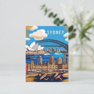 Modern Sydney Australia Travel Art Vintage Postcard