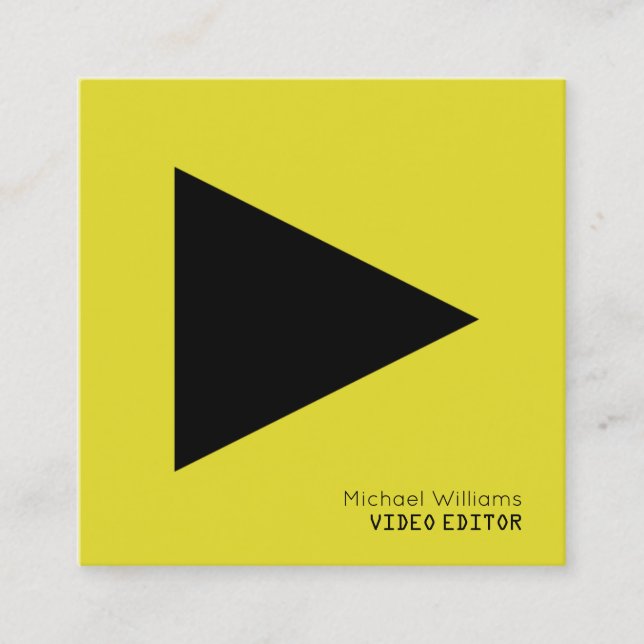 Modern symbolic play button yellow square business card (Front)