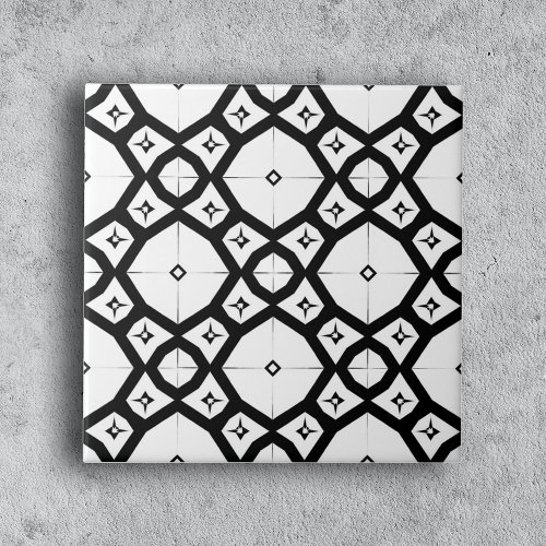 Modern Symmetrical Geometric Black and White  Ceramic Tile