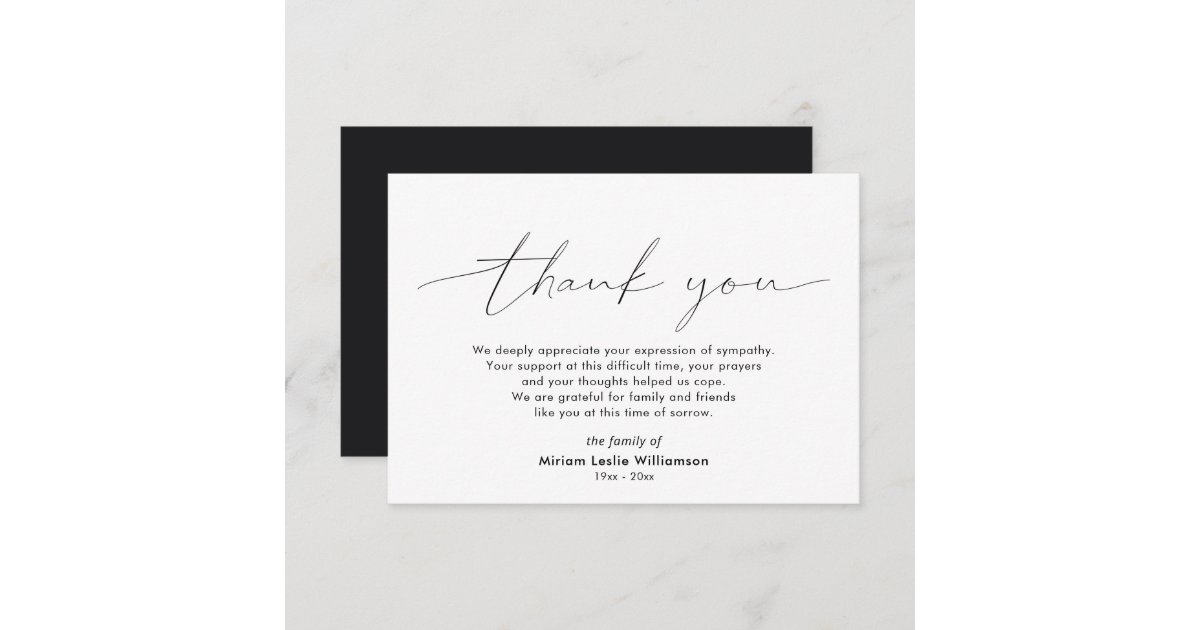 Modern Sympathy Acknowledgement Script Thank You | Zazzle