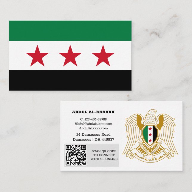 Modern Syria, Business Card, Syrian Flag QR Code Business Card (Front/Back)