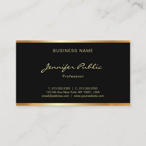 Modern Sytlish Black And Gold Hand Script Font Business Card