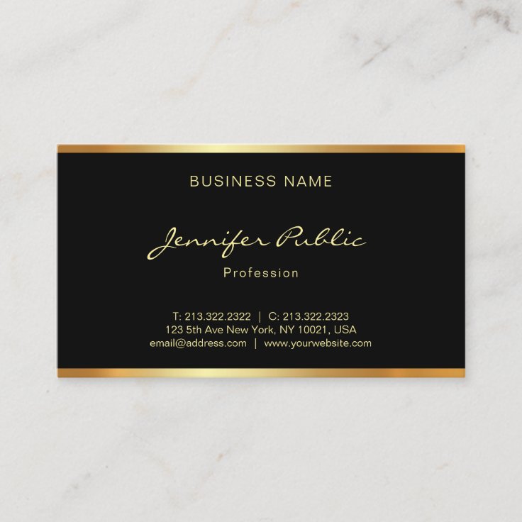 Modern Sytlish Black And Gold Hand Script Font Business Card | Zazzle