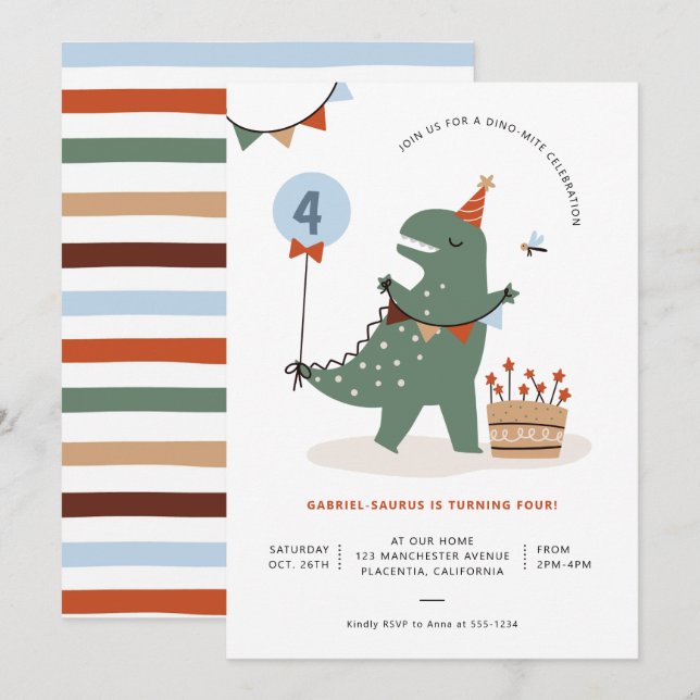 Modern T-Rex Dinosaur Birthday Party  Invitation (Front/Back)