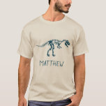 Modern T-Rex Dinosaur Dig Archaeology T-Shirt<br><div class="desc">This shirt features a blue prehistoric t-Rex dinosaur fossil. There is also space for you to add a name,  in whimsical typography. The perfect dinosaur themed gift for any archaeology or dinosaur enthusiast.</div>