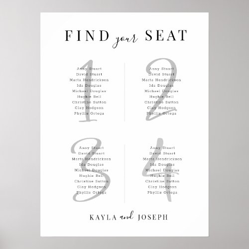 Modern Table 4 Seating Chart For Wedding Board