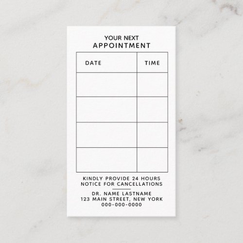 Modern Table Date Time Reminder Minimal One Sided Appointment Card