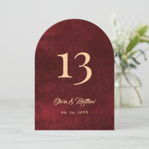 Modern Table Number Burgundy Faux Velvet