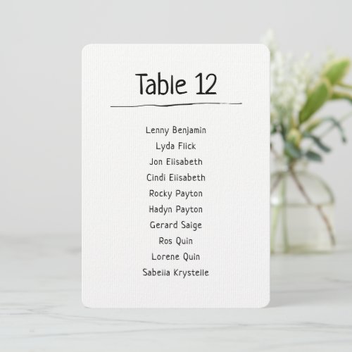 Modern Table Number Seating Chart