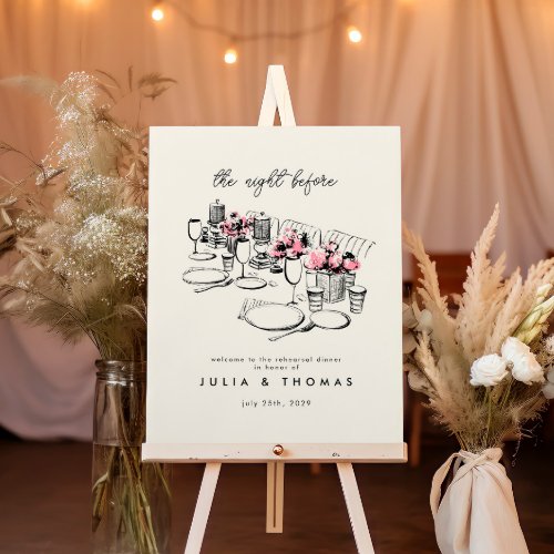 Modern Table Sketch Rehearsal Dinner Welcome Sign