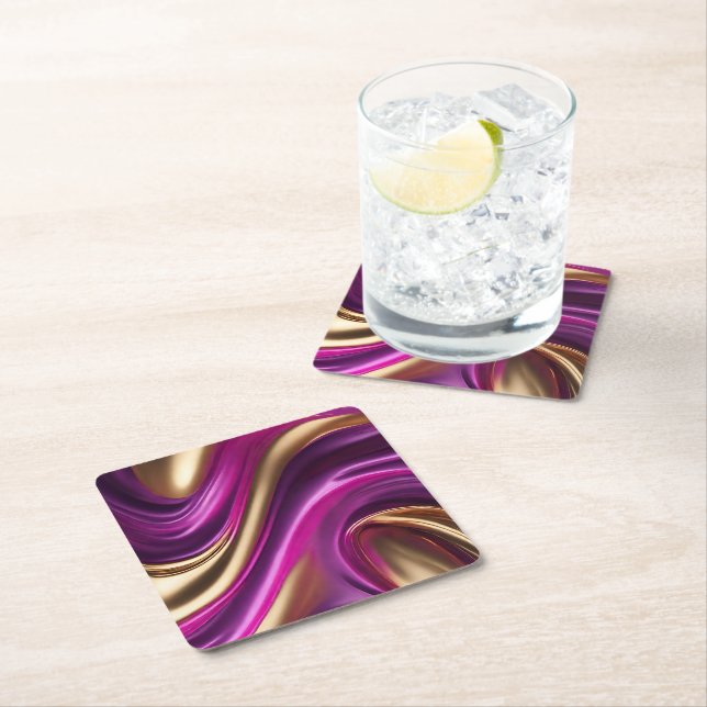 Modern Table Supplies-Fuchsia Purple and Gold- Square Paper Coaster (Insitu)