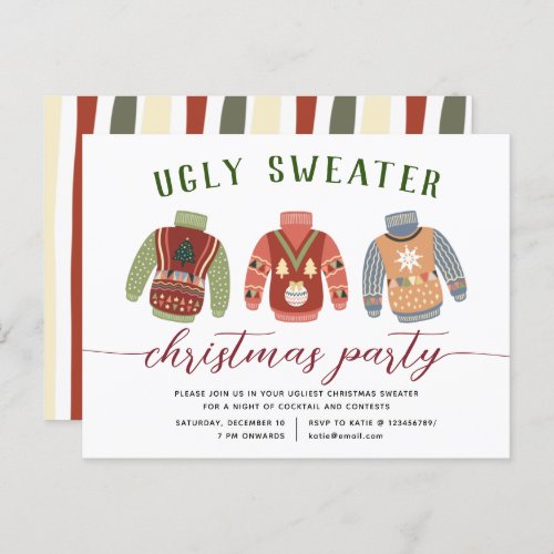 Modern Tacky Ugly Sweater Christmas Party Invitation Postcard