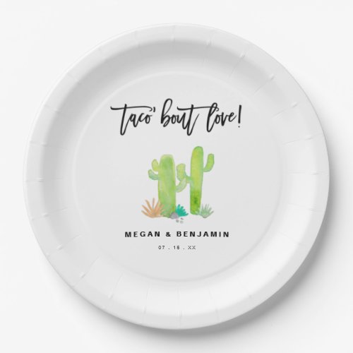 Modern Taco Bout Love Watercolor Cactus Wedding  Paper Plates