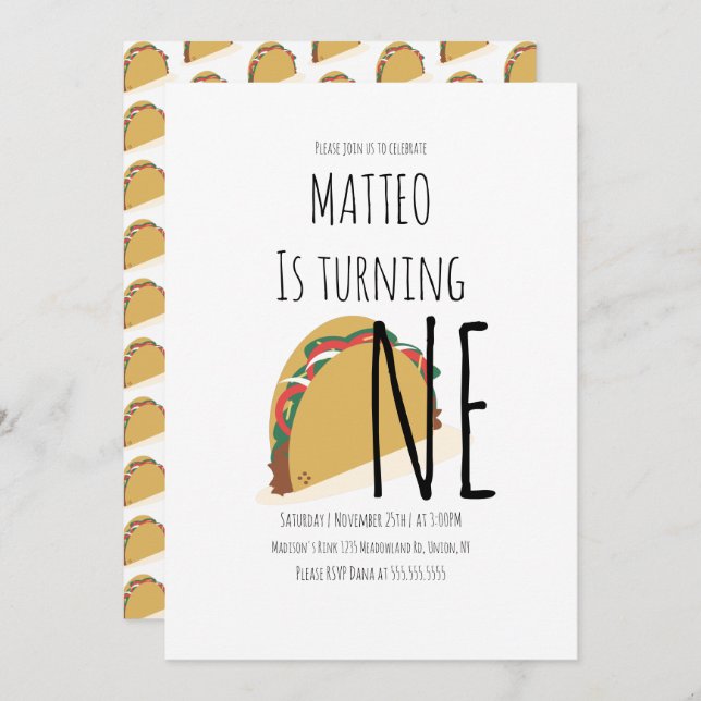 Modern Taco First Birthday One Pattern Invitation (Front/Back)