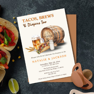 Modern Tacos, Brews & Diapers Coed Baby Shower Invitation