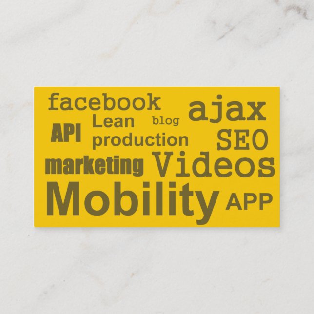 Modern Tag Cloud Yellow Web Design Business Card (Back)