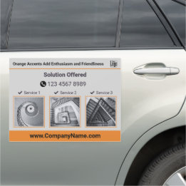 Modern Tagline Call Services Gray Black Orange Car Magnet