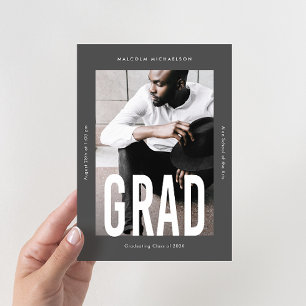 Modern Tall Type One Photo Gray Graduation Announcement