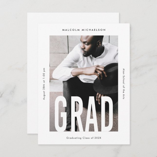 Modern Tall Type Photo Graduation Announcement (Front/Back)